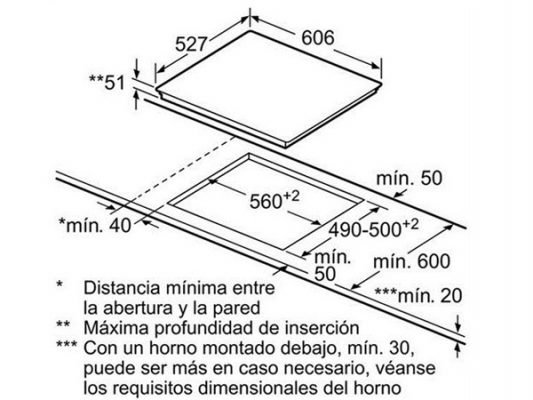 Bếp từ Bosch PID672FC1E 8 Kích thước lắp đặt 560mm x 490mm