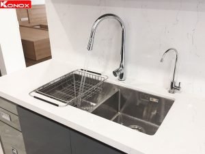 Chậu rửa bát Konox Undermount CUBE 7544DU 2 hinh anh thuc te chau rua bat konox KN7544DUB