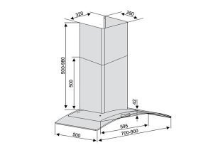 Máy hút mùi Lorca TA 2001B 70 1 kich thuoc lap dat may hut mui lorca TA 2001B 70