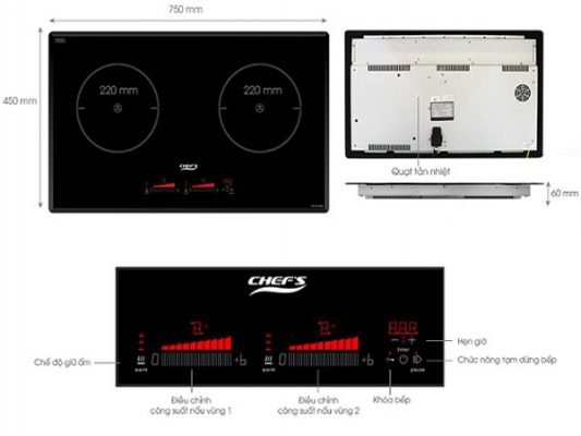 Ảnh phím điều khiển và chức năng thông dụng của bếp điện từ Chefs