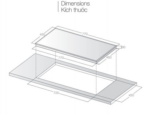 Kích thước lắp đặt bếp điện từ Lorca LCE 307