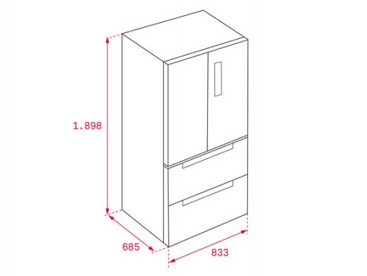 Kích thước lắp đặt tủ lạnh Teka RFD 77820 GBK