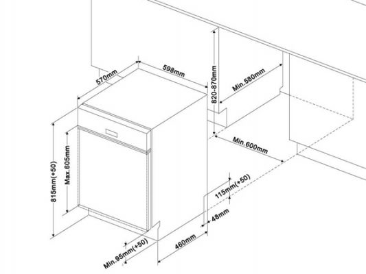 Kích thước lắp đặt máy rửa bát Eurosun SMS56EU05E