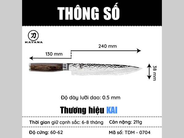 thong so dao kai shun premier slicing knife 24cm