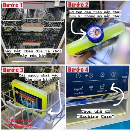 anh dung dich ve sinh may rua bat finish 250ml cach lam