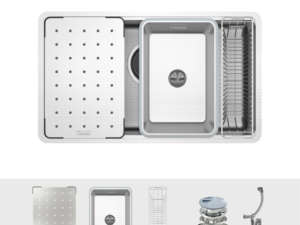 chau rua chen konox workstation sink dekor 8044su pk