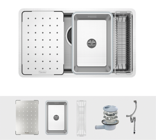 chau rua chen konox workstation sink dekor 8044su pk